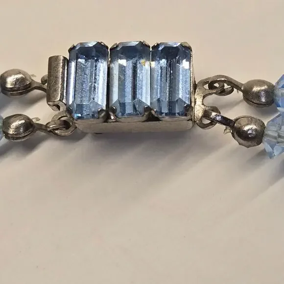 Vintage 1950s Austrian Ice Blue Crystal Double Strand Necklace Rhinestone Clasp - Picture 4 of 7